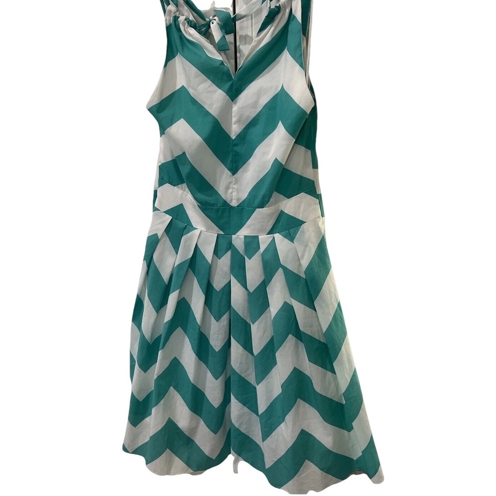 Esley Womens Small Chevron Dress Green White Sleeveless‎ Fit & Flare Short